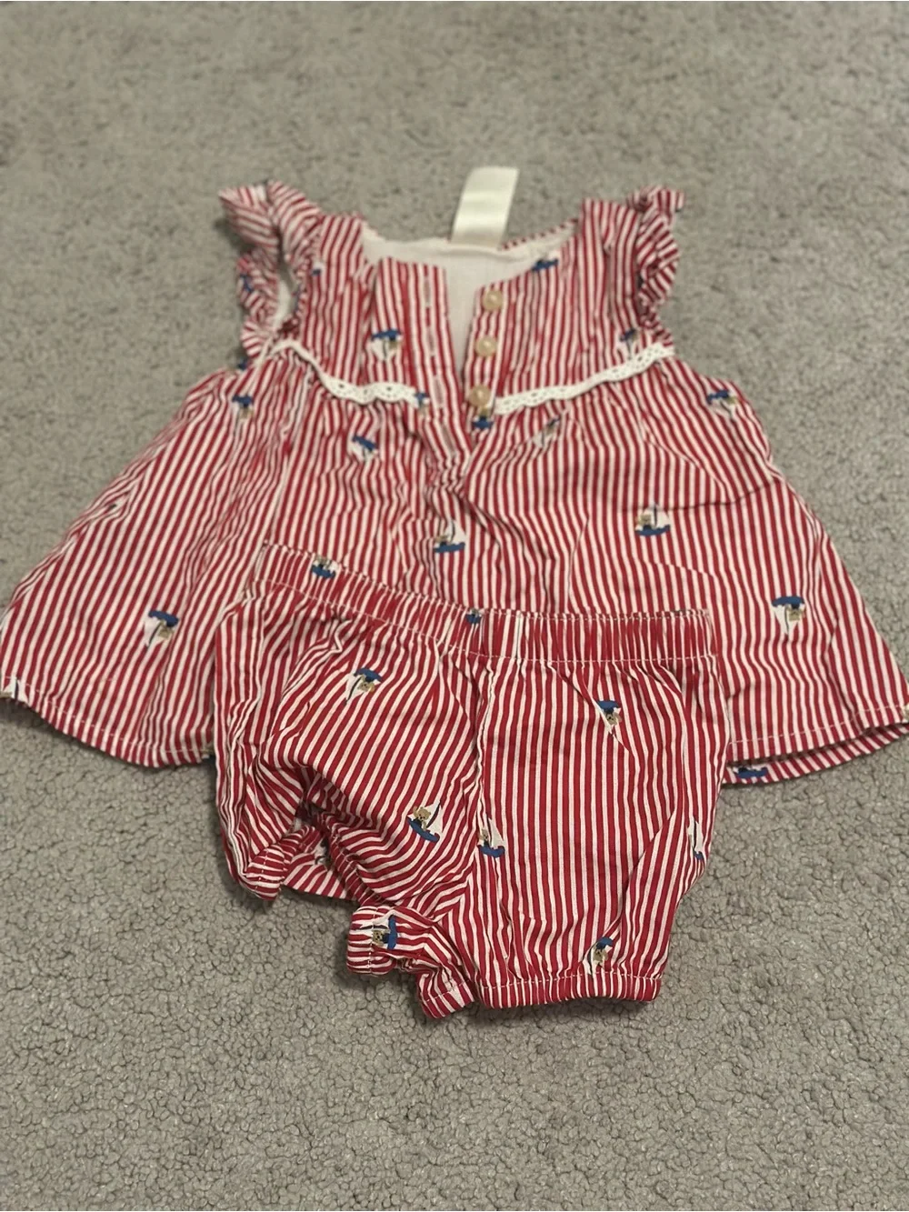 OSHKOSH Red & White Striped Ruffle Top with Matching Bloomers